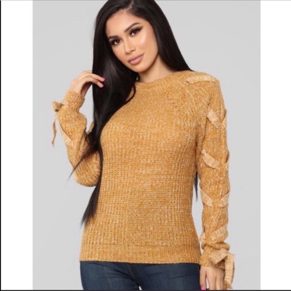 Fashion Nova Sweaters - Fashion Nova Mustard Yellow Knit Lace Up Sweater